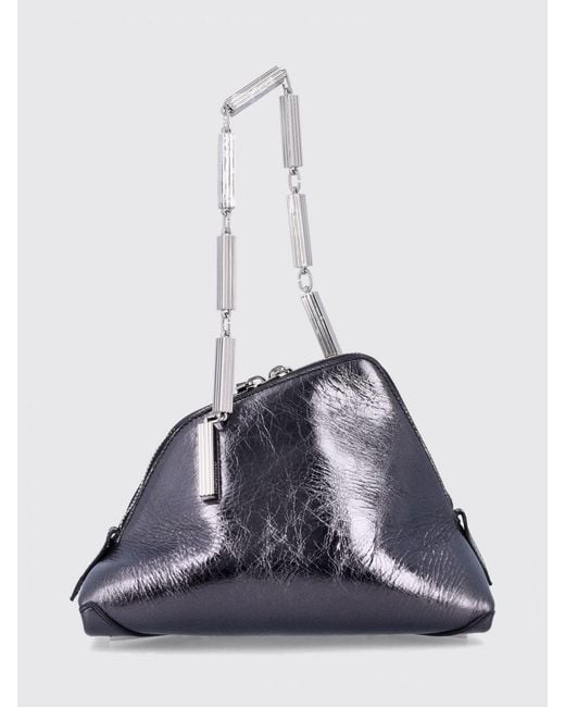The Attico Gray La Scala Crackled Leather Mini Handbag With Metallic Handle