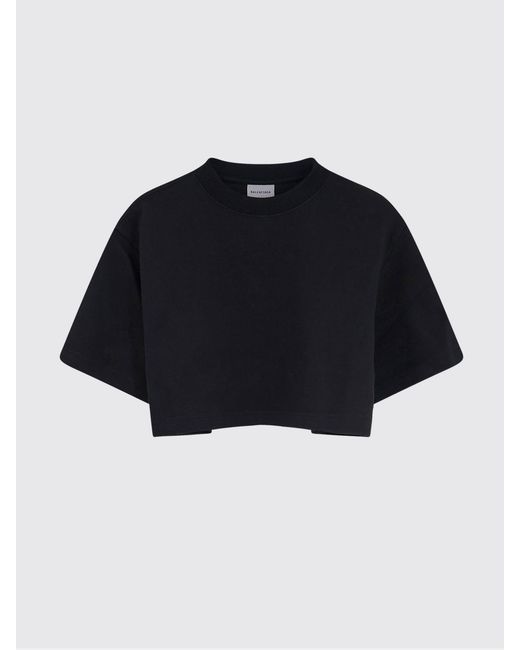 Balenciaga Black Cotton Blend Crop T-Shirts