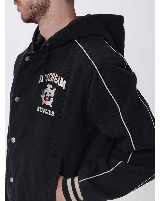 ICECREAM Blue Cotton Bomber Jacket With Hood And Logo for men