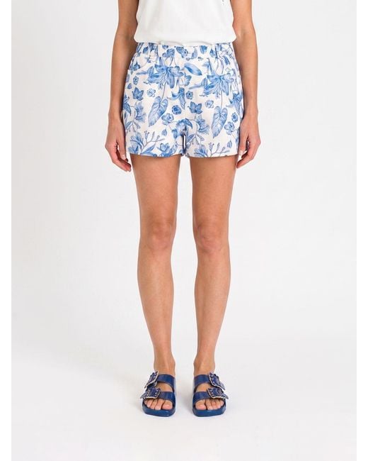Twinset Blue Stretch Cotton Shorts With Floral Print