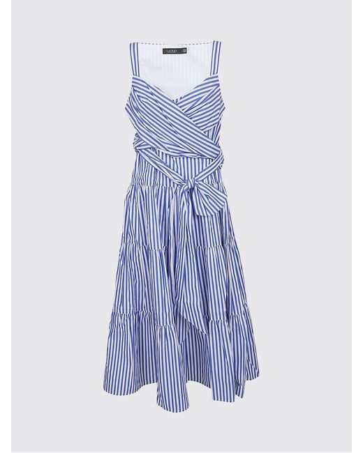 Ralph Lauren Blue Striped Cotton Midi Dress