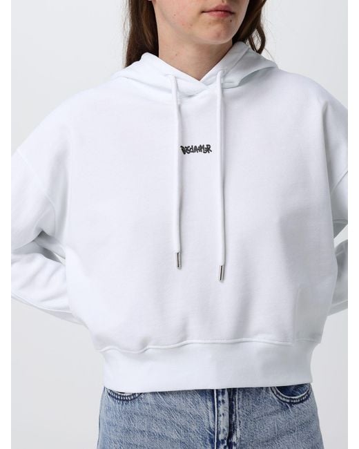 DISCLAIMER White Relaxed Fit Cotton Hoodie With Printed Logo