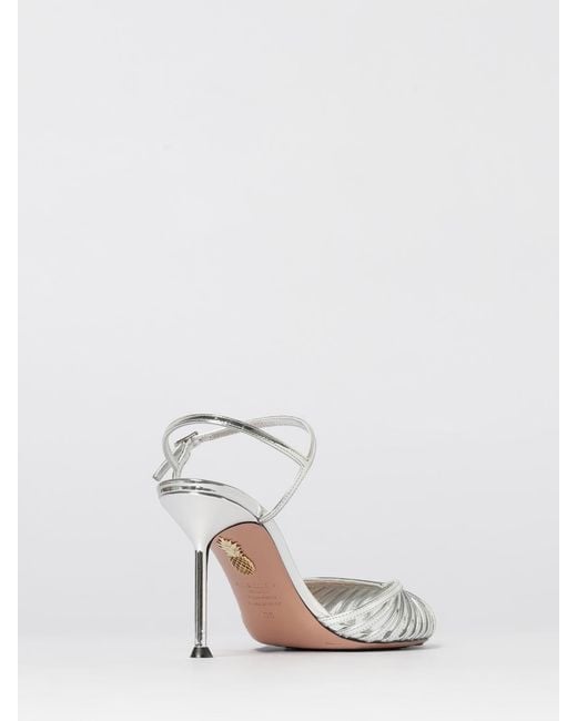 Aquazzura White Bella Laminated Patent Leather Sandals