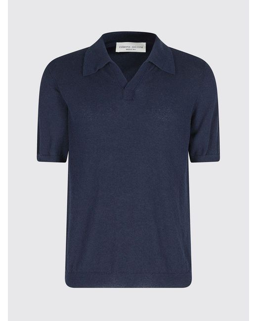 Roberto Collina Blue Cotton Knit Polo Shirt for men