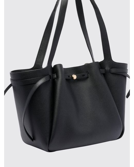 Tory Burch Black Romy Grained Leather Shoulder Bag With A Flared Shape And Logo