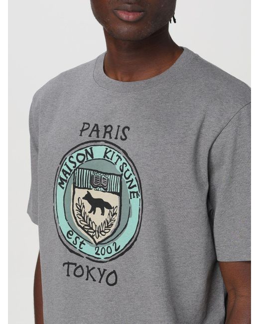 T-shirt in cotone con logo di Maison Kitsuné in Gray da Uomo