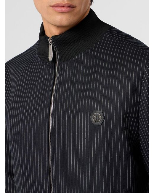 Philipp Plein Black Striped Virgin Wool Bomber for men