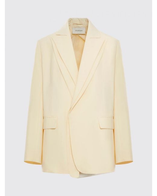Sportmax Natural Cropped Viscose Blazer With Peak Lapels And Padded Shoulders