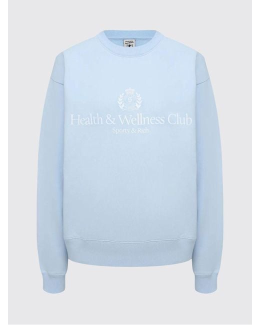 Sporty & Rich Blue Sporty &Amp Rich Relaxed Fit Cotton Crewneck Sweatshirt With Contrast Logo