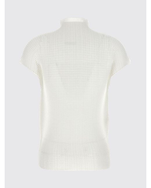 Issey Miyake White Pleated Slim Fit Turtleneck With Short Sleeves