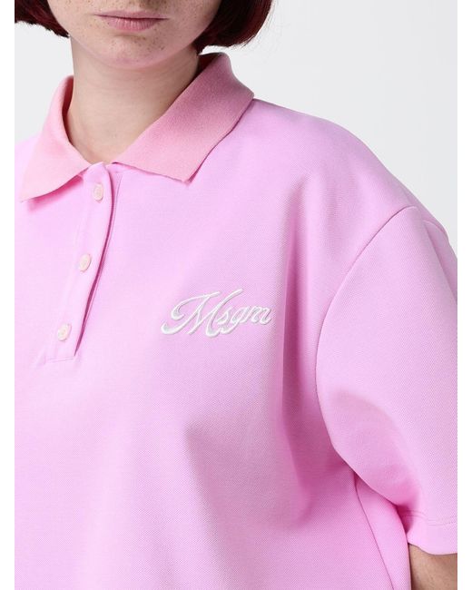 MSGM Blue Logo Cotton Crop Polo Shirt