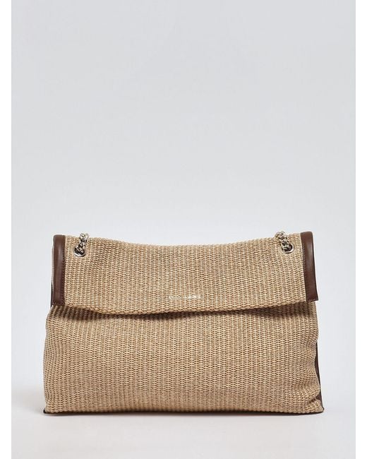 Orciani Natural Venus Raffia Shoulder Bag With Metallic Mesh Handle