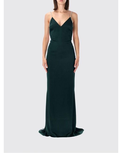 Tom Ford Blue Long Satin Evening Gown With Jewelled Straps And Train