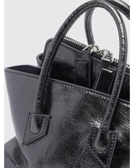 The Attico Gray La Passeggiata Mini Crackled Leather Bag With Removable Strap