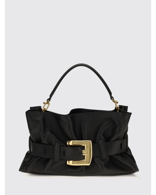 Balmain Black Anthem Leather Hourglass Handbag With Buckle Detail