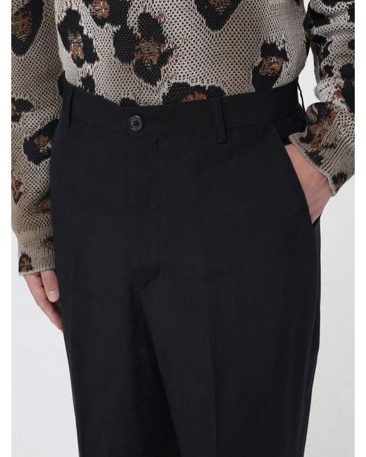 Laneus Black Linen Blend Wide-Leg Trousers for men