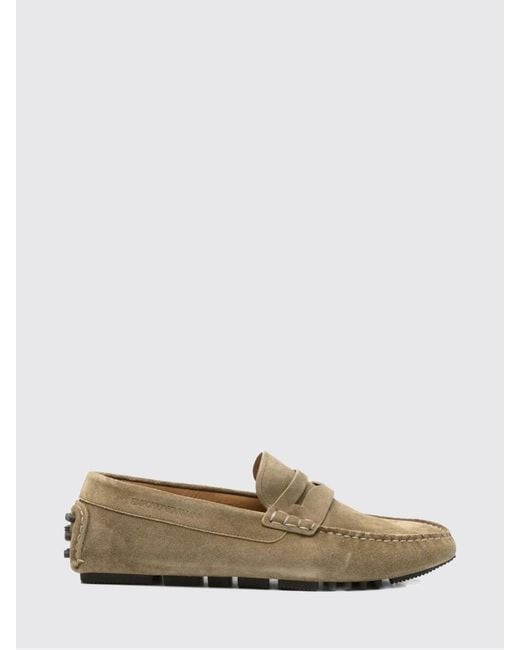 Emporio Armani Brown Suede Calfskin Driver Loafers With Embossed Logo for men