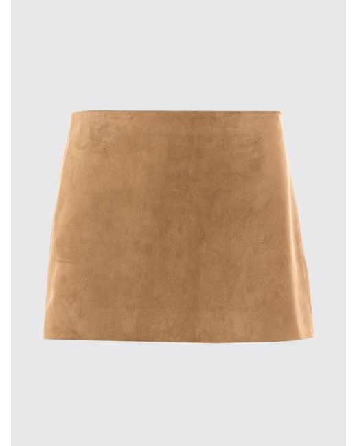 Khaite Natural Mid-Rise Suede Leather Pencil Mini Skirt