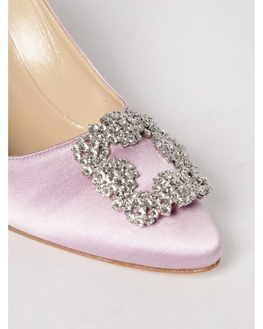 Manolo Blahnik Pink Hangisi Satin Pumps With Jewel Buckle