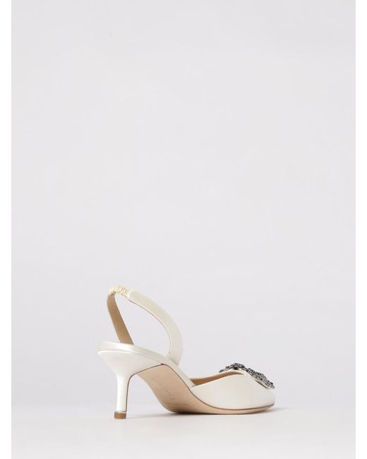 Manolo Blahnik Natural Hangisli Satin Slingback Pumps With Jewel Buckle
