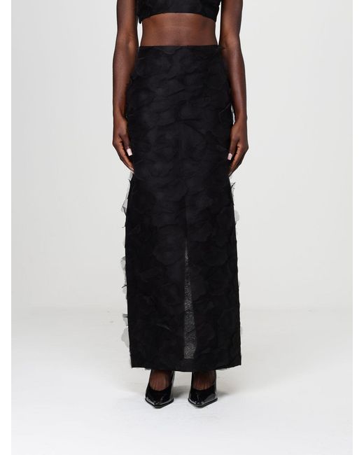 Max Mara Black Long Silk Jacquard Skirt
