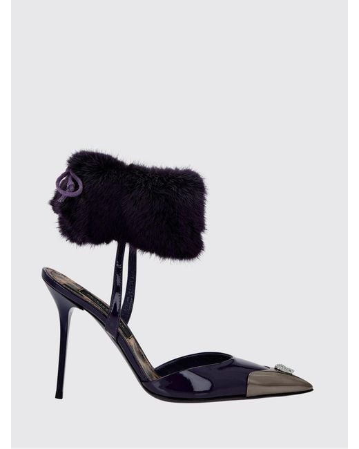 Philipp Plein Black Patent Leather Slingback Pumps With Skull And Stiletto Heel