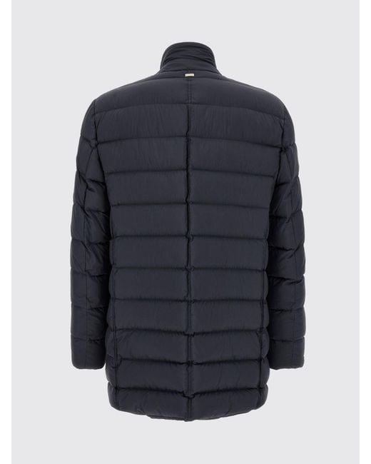 Herno Blue Long Quilted Nylon Puffer Coat With High Neck And Button Closure for men