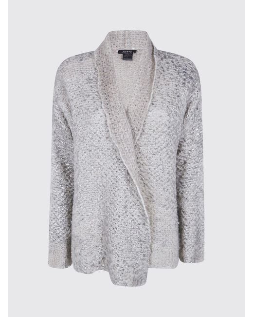Avant Toi Gray Cashmere And Silk Cardigan With Shawl Collar And Sequin Embroidery