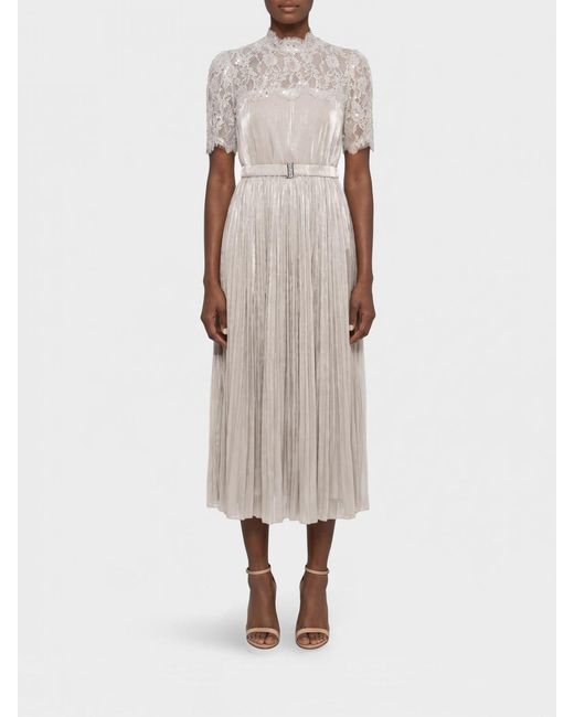 Nissa Natural Pleated Jersey Midi Dress