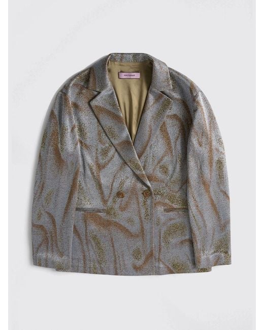 MACCAPANI Gray Double-Breasted Viscose And Cotton Blazer