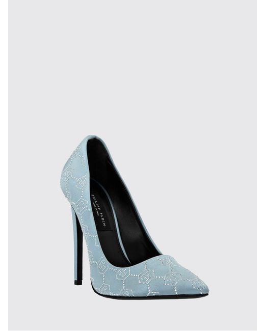 Philipp Plein White Satin Pumps With Rhinestone Hexagon