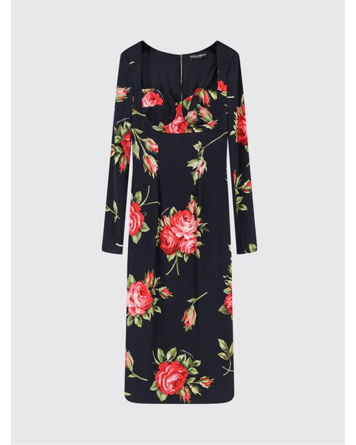 Dolce & Gabbana Black Dolce &Amp Gabbana Bouquet Print Sheath Dress