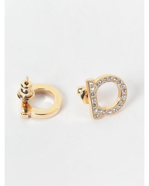 Ferragamo Natural Gancini Brass Earrings With Set Rhinestones