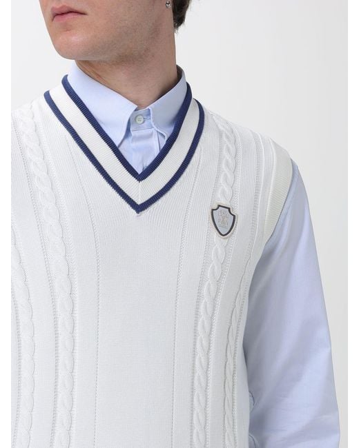 Brunello Cucinelli White Cotton Knit Vest for men