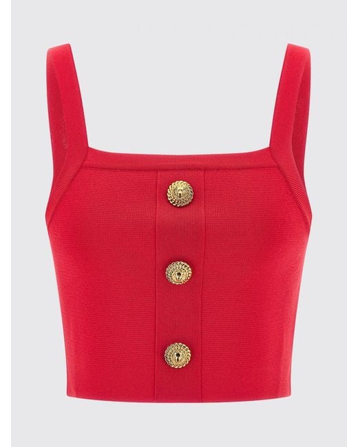 Balmain Red Cropped Knit Top