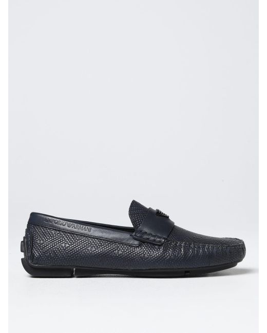 Emporio Armani Blue Moccasin In Woven Leather for men