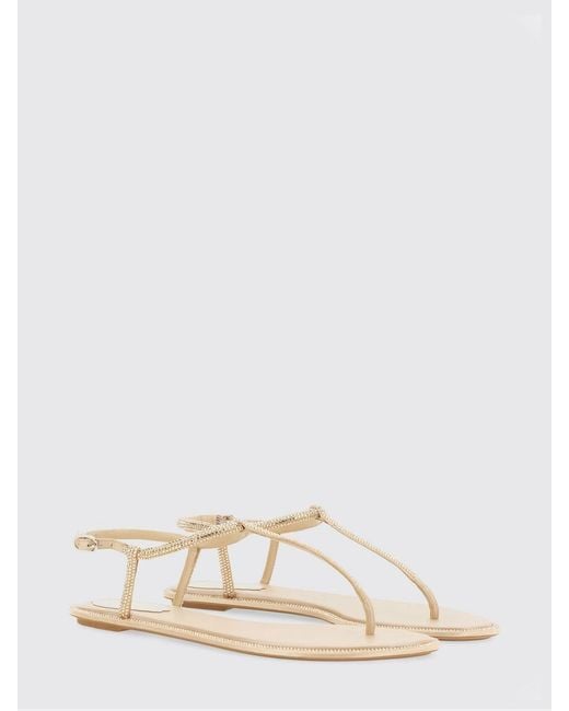 Rene Caovilla Natural Diana Nappa Leather Sandals With Rhinestones