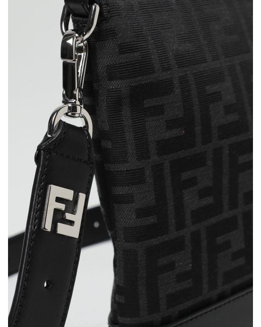 Fendi Black Leather And Fabric Pouch With Jacquard Ff Monogram for men