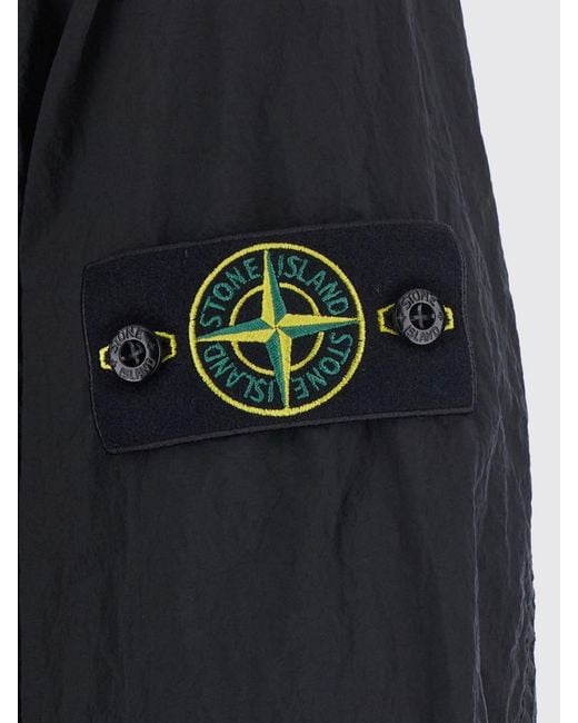 Stone Island Blue Econyl Recycled Nylon Shirt Jacket With Zip And Logo for men