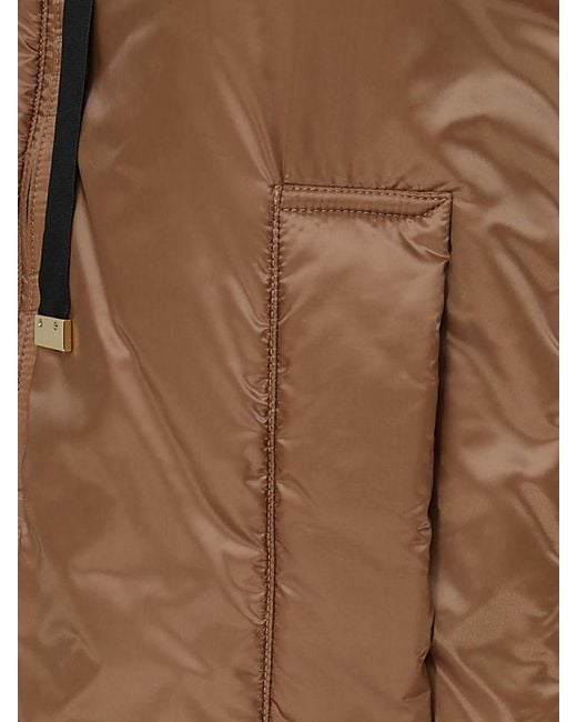 Max Mara Brown Padded Technical Fabric Vest With Hood And High Neck