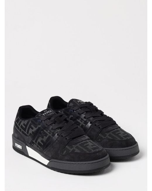 Fendi Black Match Suede And Cotton Blend Sneakers With Ff Jacquard Monogram for men