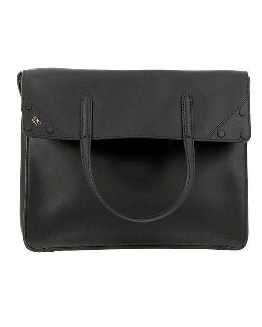 Fendi Black Regular Tote Bag In Smooth Leather With Ff Shoulder Strap