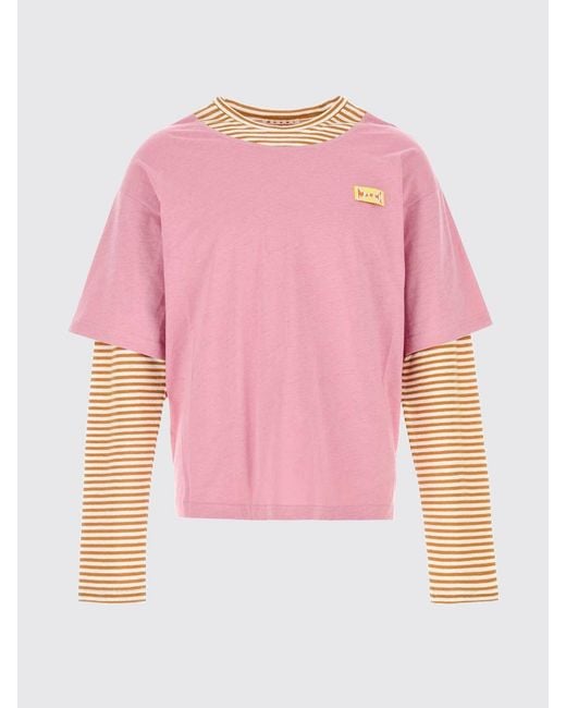 Marni Red Striped Cotton Blend T-Shirt for men