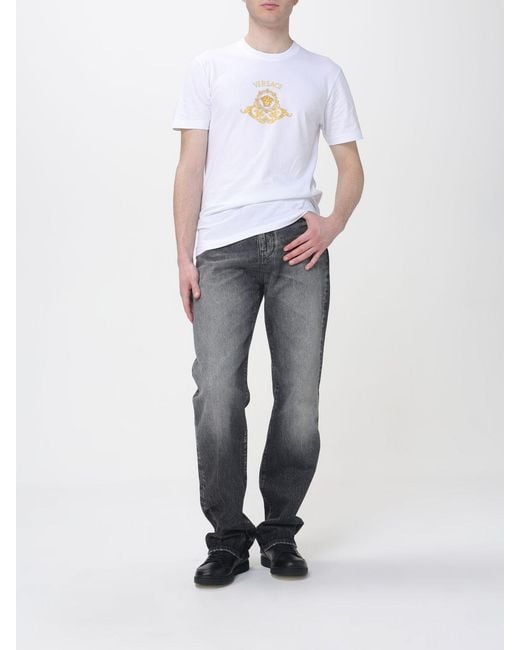 Versace Gray Cotton Denim Straight Jeans for men