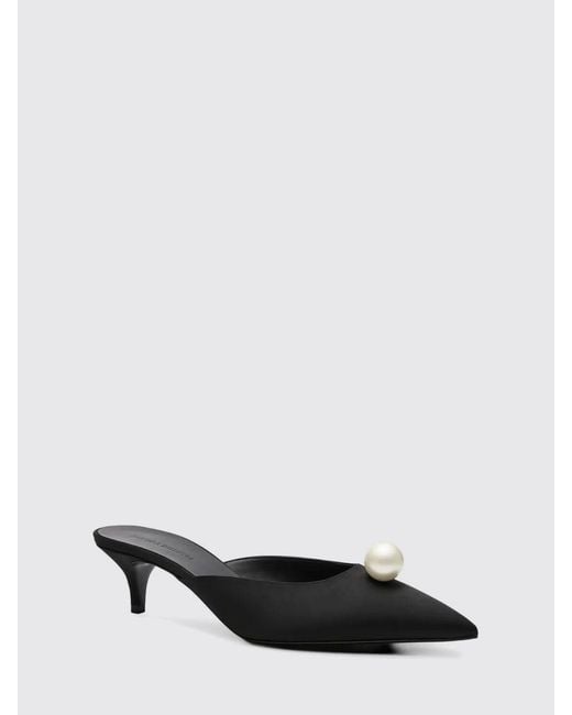 Magda Butrym Black Silk Mules With Applied Pearl