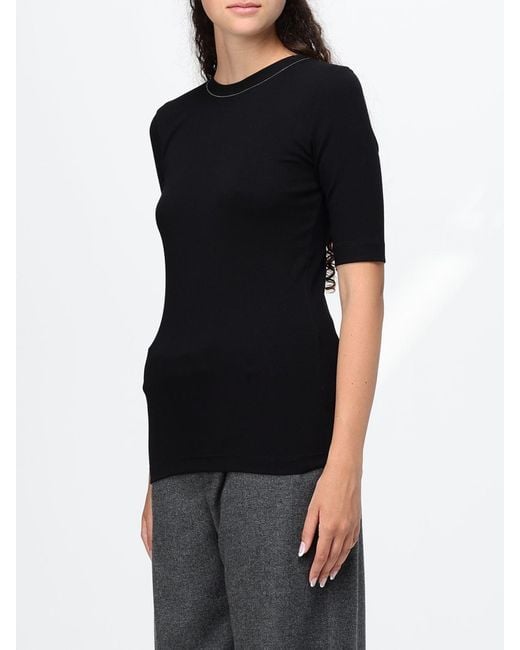 Brunello Cucinelli Black Stretch Cotton T-Shirt With Monili Embellishment