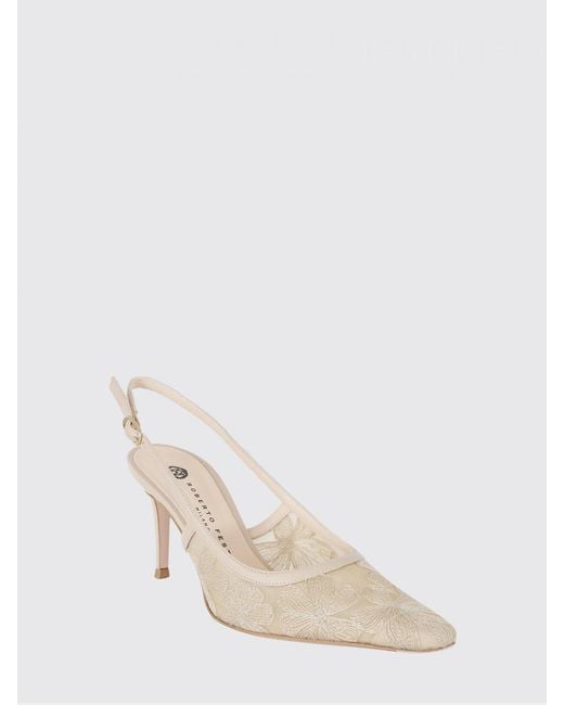 Roberto Festa Natural Game Leather And Mesh Slingbacks With Floral Embroidery