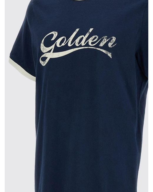 Golden Goose Deluxe Brand Blue Slim Fit Cotton T-Shirt With Printed Logo And Contrast Trims for men