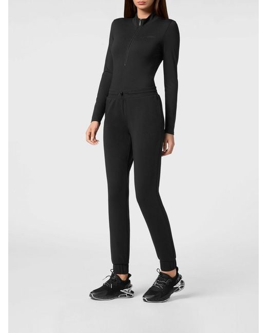 Philipp Plein Black Jersey Jogger Trousers With Drawstring And Contrasting Logo