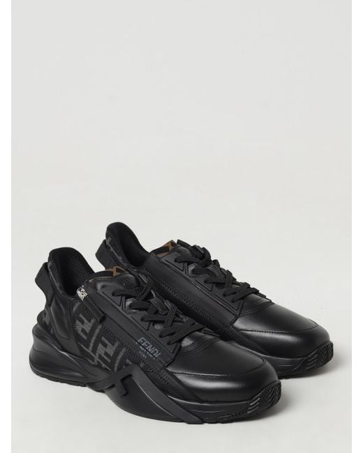 Fendi Flow Sneakers Aus Leder Und Ff Jacquard-Stoff in Black für Herren
